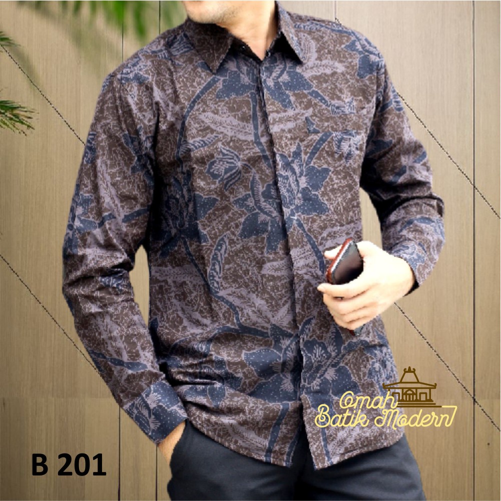 Kemeja Batik Lengan Panjang Pendek Pria Full Furing Modern Premium Solo Omah Batik Modern B 201