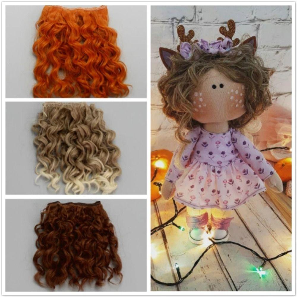 Lanfy Boneka Rambut Wig DIY Anak Hadiah Suhu Tinggi BJD Boneka Wig Emas Coklat15 * 100 cm Boneka Rambut