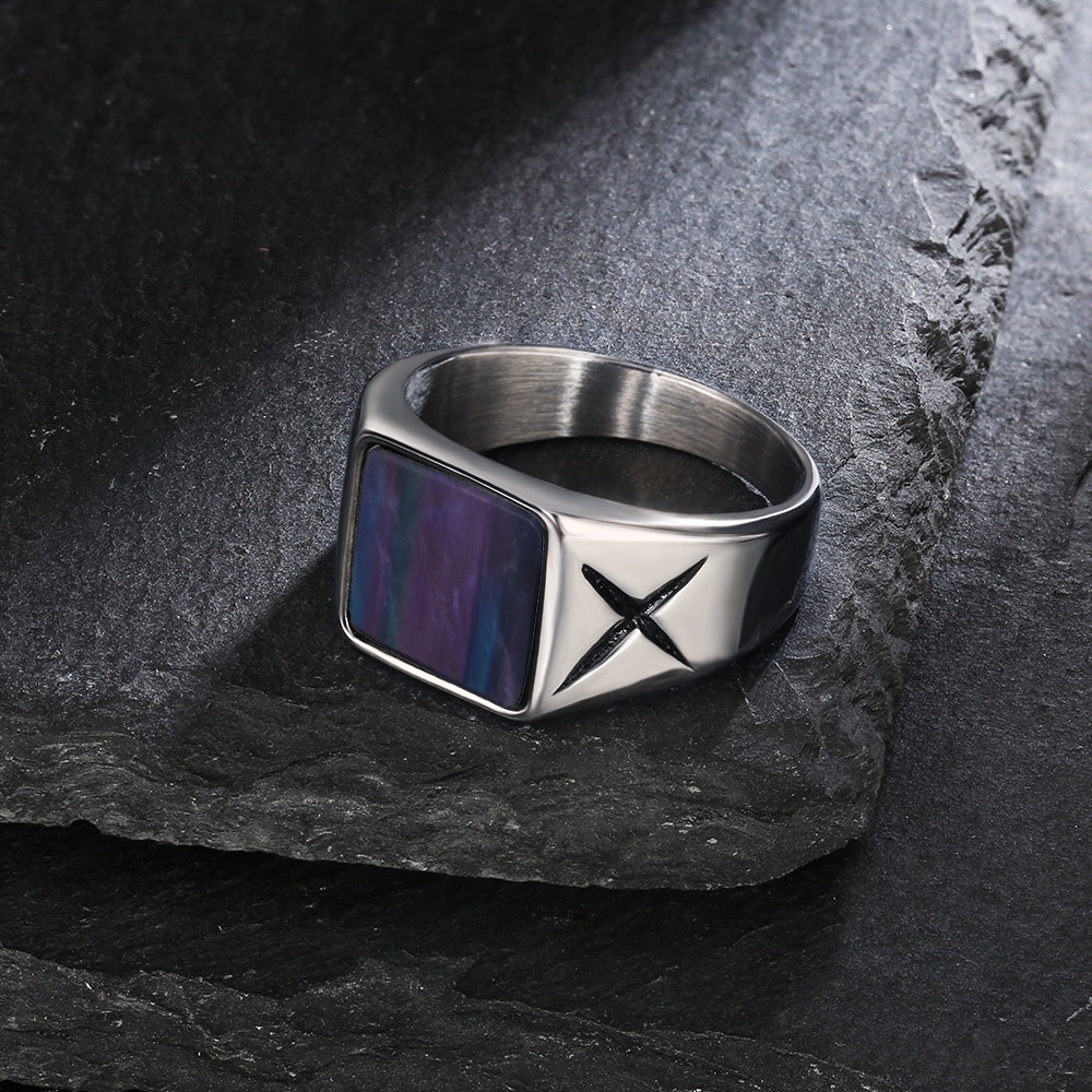 Punk Gaya Vintage Cincin jari Pernikahan persegi gemstone Pria Perhiasan Fashion Perak Titanium Steel Cincin