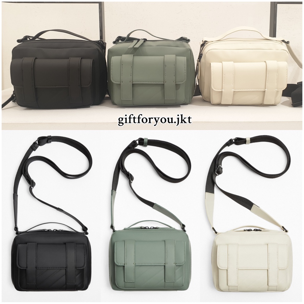 Tas Pria Zara Rubberised Man Bag Original Tas Selempang Contrasting Crossbody Black Hitam Hijau Oran