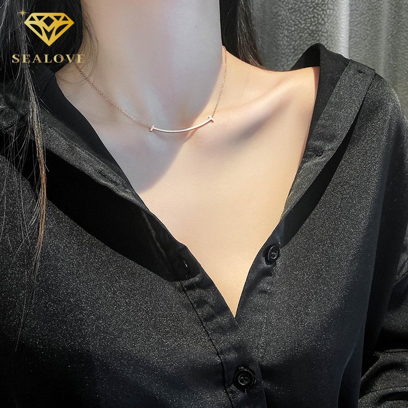 Kalung titanium wanita anti karat Senyum liontin Korea perhiasan titanium asli