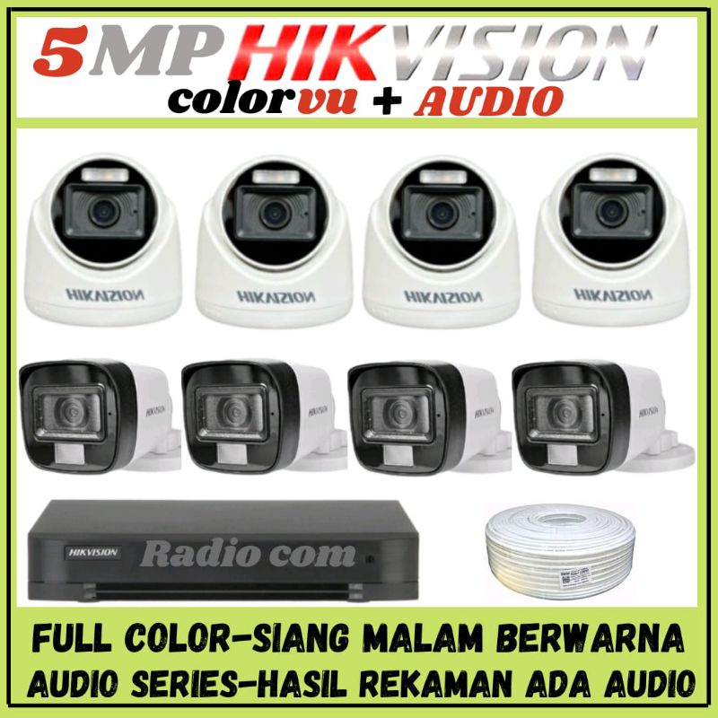 PAKET CCTV HIKVISION COLORVU 5MP 8 CHANNEL 8 KAMERA AUDIO FULL COLOR