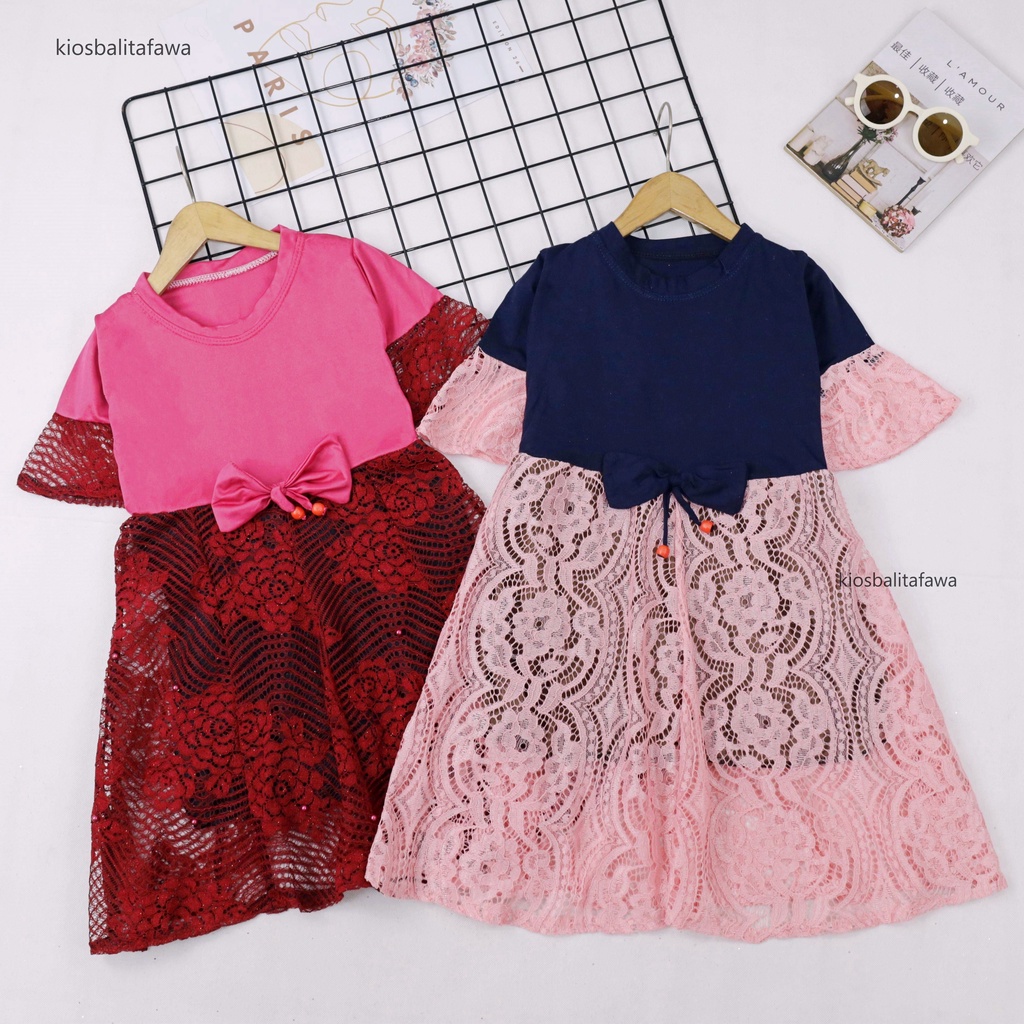 Dress Brokat Laura uk 5-6 Tahun / Dres Baju Anak Perempuan Motif Gaun Pesta Brukat Import Quality