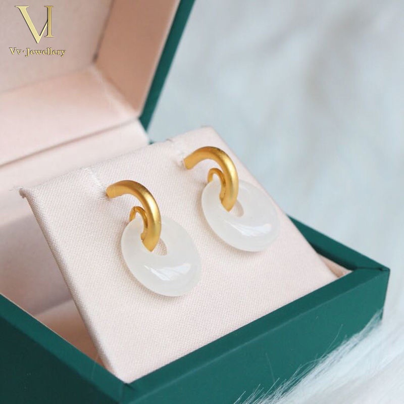 Anting Liontin Giok Warna Putih Untuk Wanita