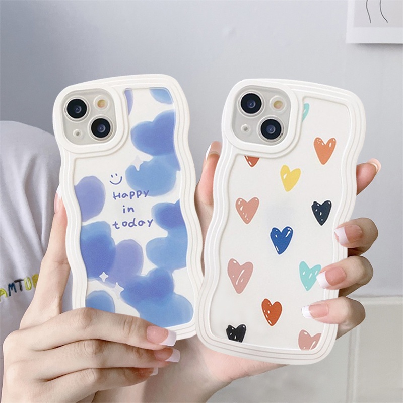 Oppo A57 A17 A78 A95 A15 Reno 8T A12 A5s A55 A96 A77s A54 A1K A3s A16K A16 A53 A9 A5 A74 A16E A76 A15s A7 F9 A16s A12E A52 A33 A72 A35 F9 Wavy Edge Cute Love Hati Lembut Sarung