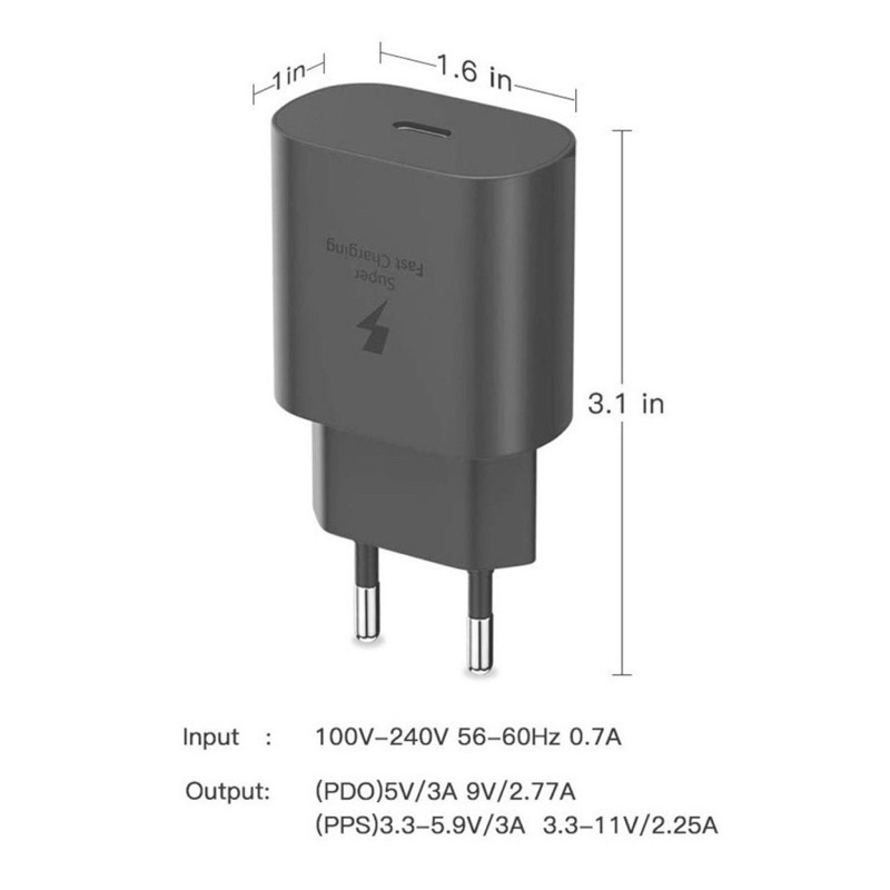 Adaptor Charger SAM  25 Watt batok original Super Fast Charging - PD 25W Type C to USB C for A33 A53 A73 A52s S22 S21 S20 Note 20 10 ROXY