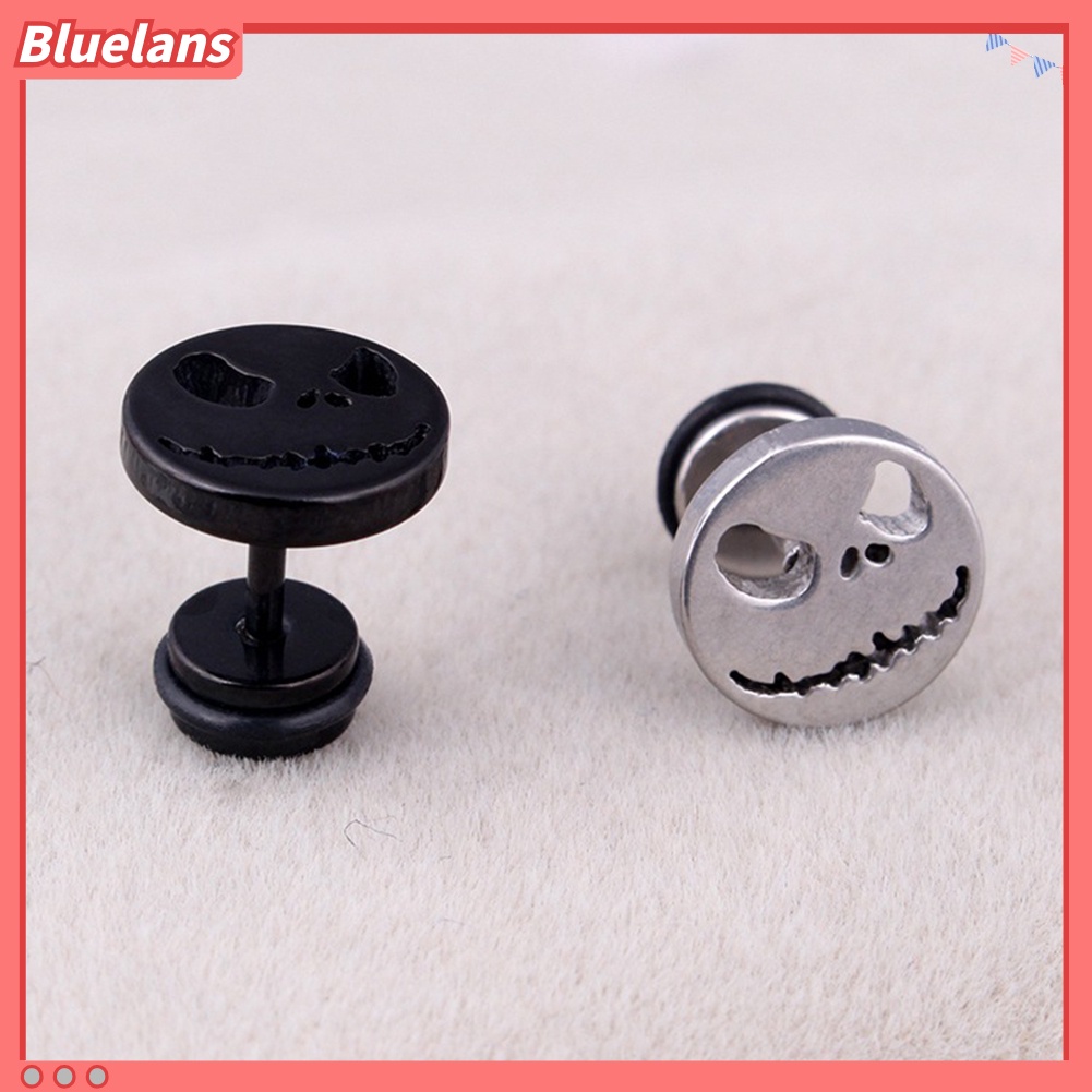 Bluelans Anting Stud Tindik Desain Tengkorak Halloween Bahan Titanium Steel Untuk Pria Dan Wanita