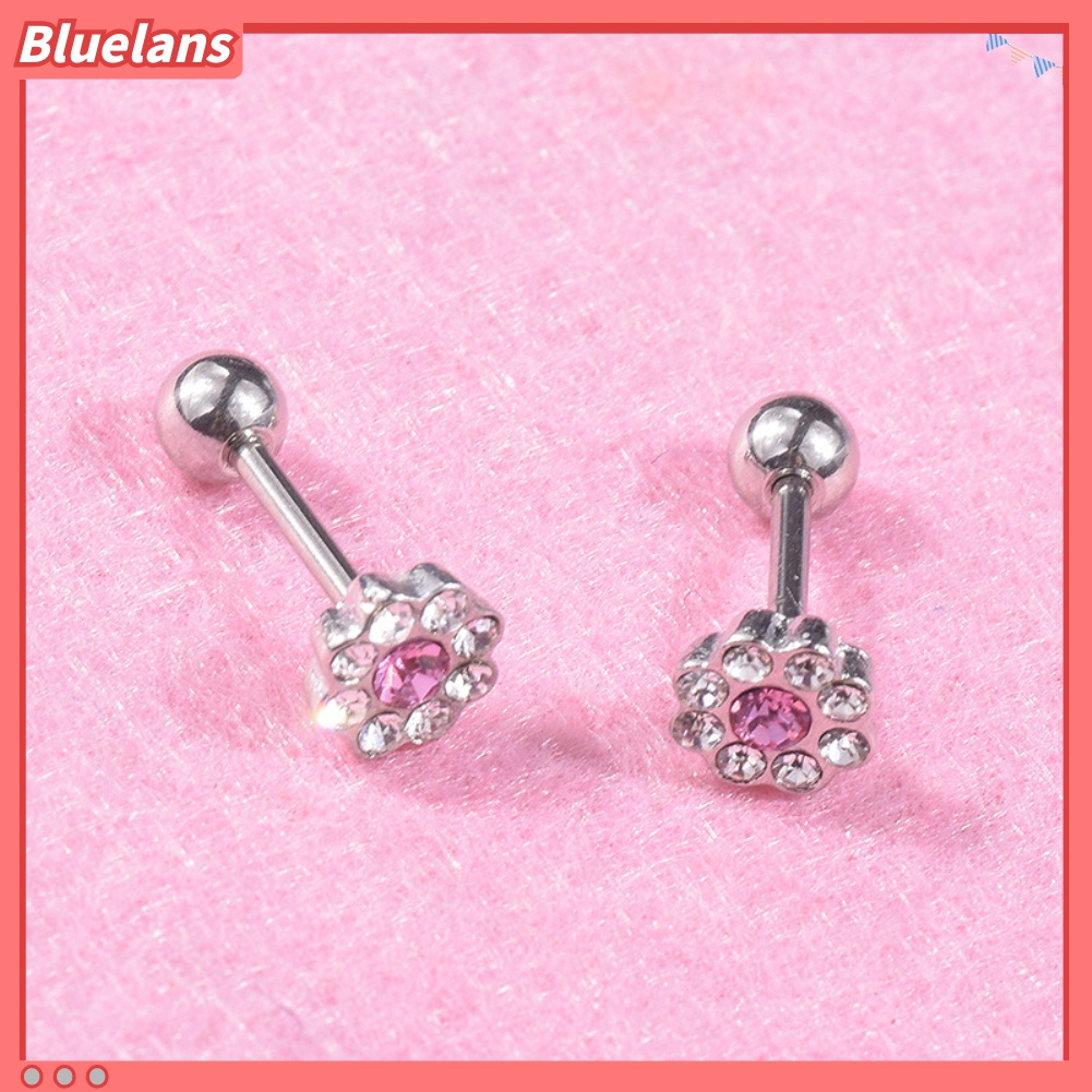 1pc Anting Stud Cubic Zirconia Bentuk Bunga Untuk Wanita