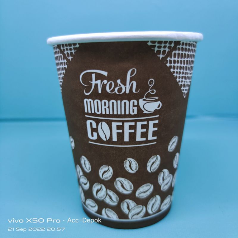 PAPERCUP 8 OZ / GELAS KERTAS 8OZ MOTIF FRESH MORNING COFFE / MOTIP TERBARU ISI 50 PCS