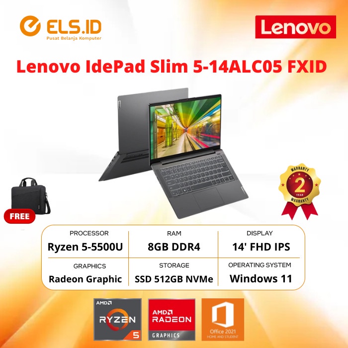 Laptop Lenovo IdeaPad Slim 5-14ALC05 FXID Ryzen 5-5500U 8GB SSD 512GB