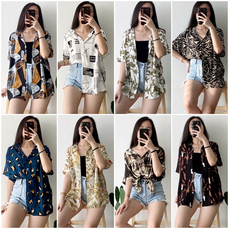 VELVET Kemeja Lengan Pendek Rayon Motif Wanita / korean oversized shirt / Kemeja pendek wanita / summer shirt