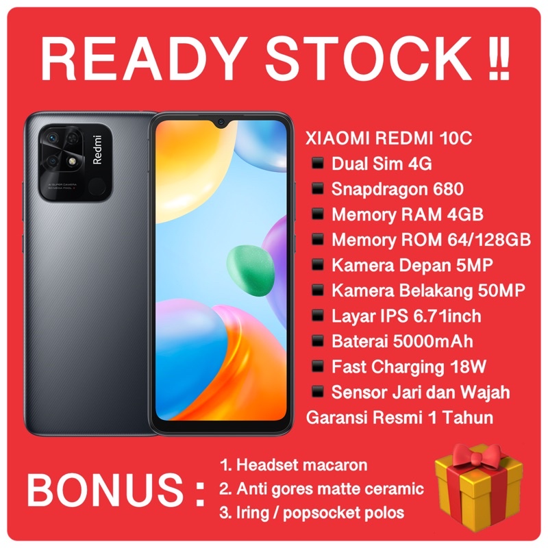 HP BARU XIAOMI REDMI 10C 4/64 4/128 4GB 64GB 128GB ORIGINAL GARANSI RESMI