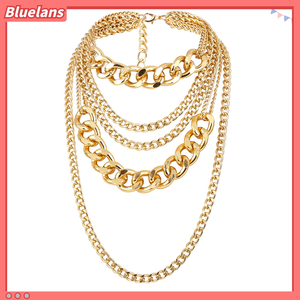 Bluelans Punk Women Multi-layer Curb Chain Statement Necklace Rock Hip-hop Jewelry Gift