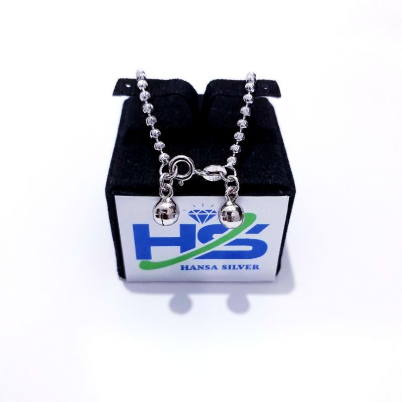 Gelang Perak Asli Tangan Wanita Silver 925 Lapis Emas Putih Model Biji Lada Ukir - Perak Asli 925 Anti Karat