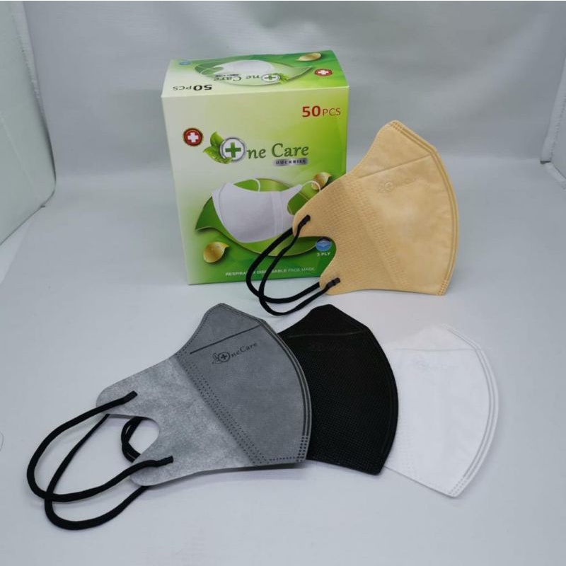 READY STOK ISI 50 MASKER DUCKBILL 4 PLY PUTIH / HITAM / KREM / ABU ABU GARIS ONECARE EMBOS ONE CARE 50 LBR