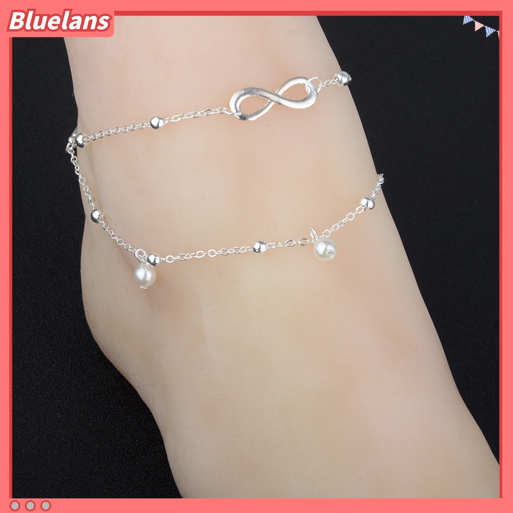 Bluelans Boho Beach Sandal Barefoot Infinit-y Charm Bead Ankle Bracelet 2 Layers Anklet