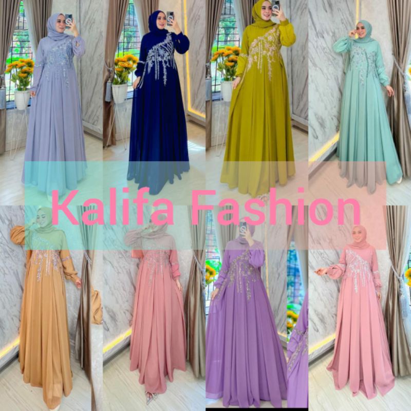 Habibah Set Dress Ori by Bilqis Asopuroh/ Gamis Set Syar’i / Gamis Syari Polos / Gamis Pesta Mewah /