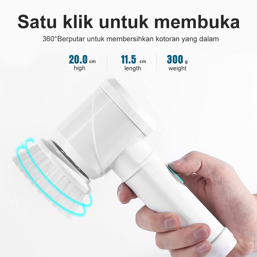 AmazeFan sikat elektrik 5in1 brush Nirkabel sikat pembersih wc toilet sikat electric lantai Dapur alat cuci piring dinding kamar mandi listrik 2000mAh brush cleaner pengisian daya usb IPX7 tahan air Portabel Dapat digantung di dinding 3 kepala pengganti