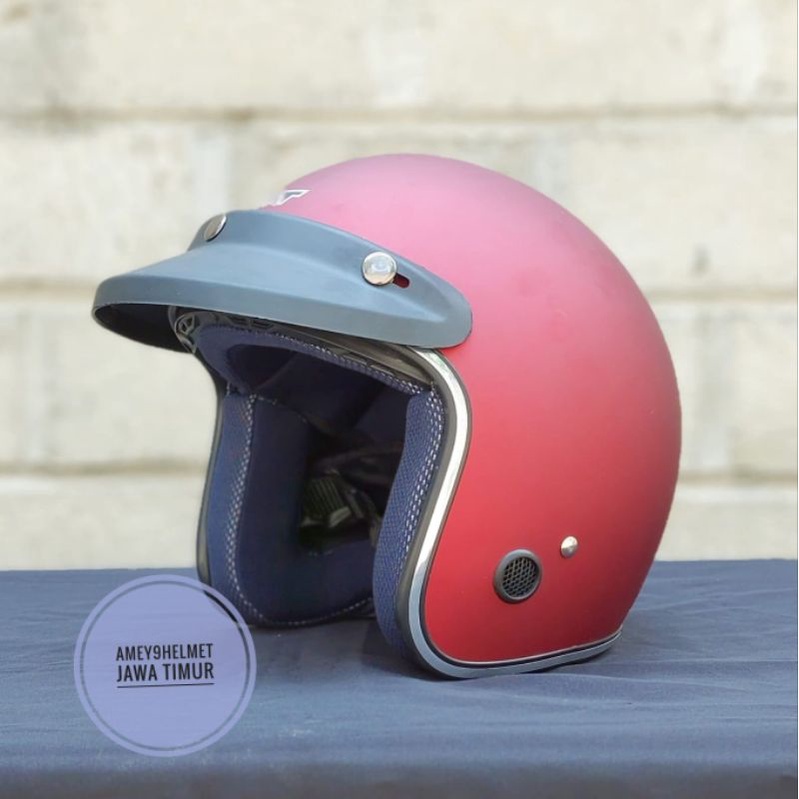 HELM BOGO LIST CHROME ORIGINAL SNI RETRO DEWASA KACA DATAR