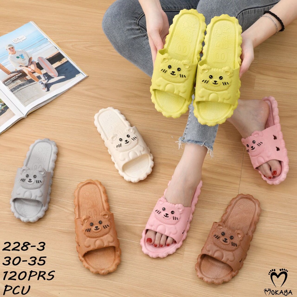 Sandal Slop Rumah Jelly Korea Wanita Motif Baby Tiger Baby Bear Timbul Lucu Cantik Imut Kekinian Import Mokaya / Size 36-41 (228-2/228-3/228-1)