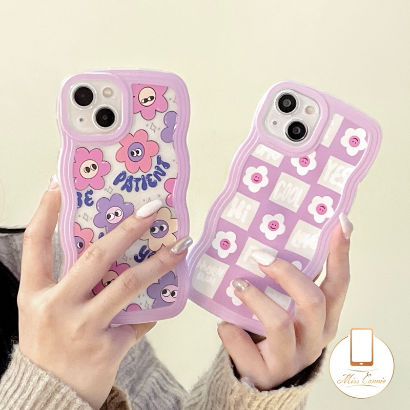 Case Untuk Samsung A12 A04 A04s A32 A50 A13 A03s A04E A50s A23 A53 A22 A03 A14 A51 A52 A21s A02s A31 A30s A52s A11 A20 A20s Ins Korea Kartun Lucu Smiley Bunga Lembut Bergelombang Frame Case