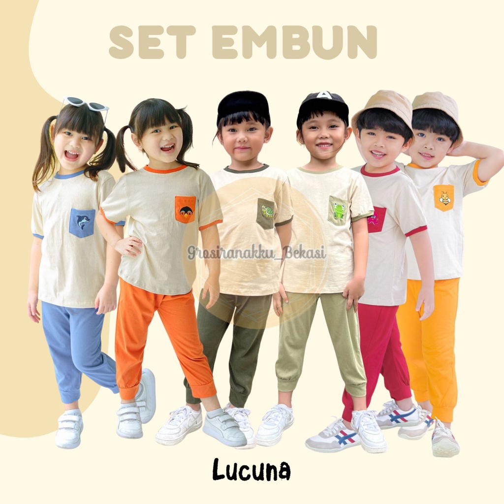 Setelan Anak Unisex Embun Lucuna Mix Warna Size 1-5 Thn