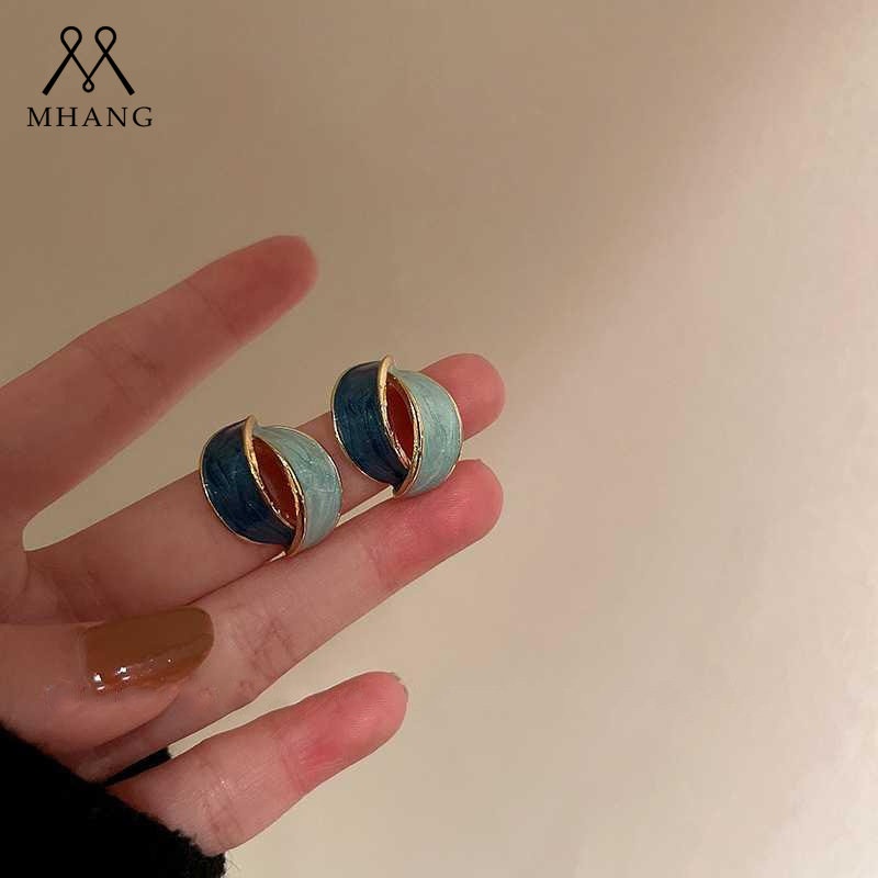 Mhang Anting Tusuk Gantung Bahan Sterling Silver 925 Desain Geometri Warna Biru Gaya Vintage Untuk Wanita