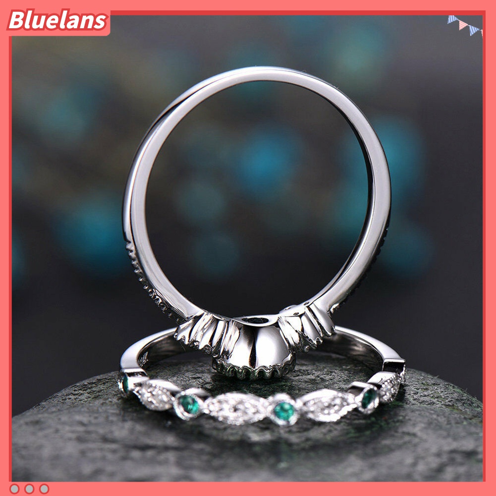 2pcs / Set Cincin Cubic Zirconia Bentuk Bulat Untuk Wanita