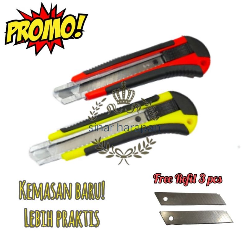 Pisau Cutter Besar/ Pisau Cutter Kater Karter Cuter Pemotong Kertas Grip Karet Besar
