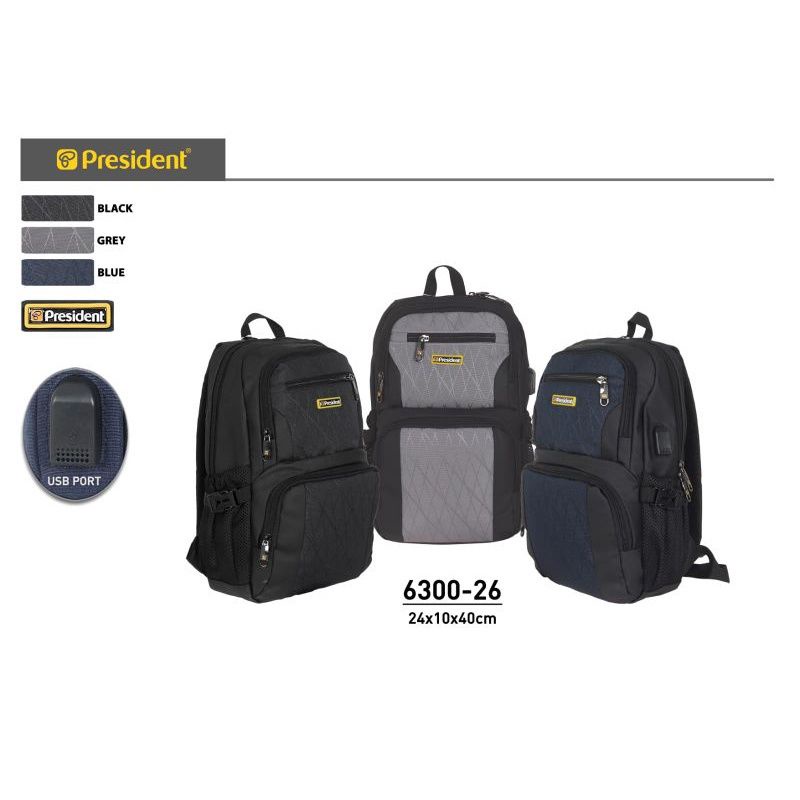 Tas ransel president original (6300) Bag pack - USB PORT