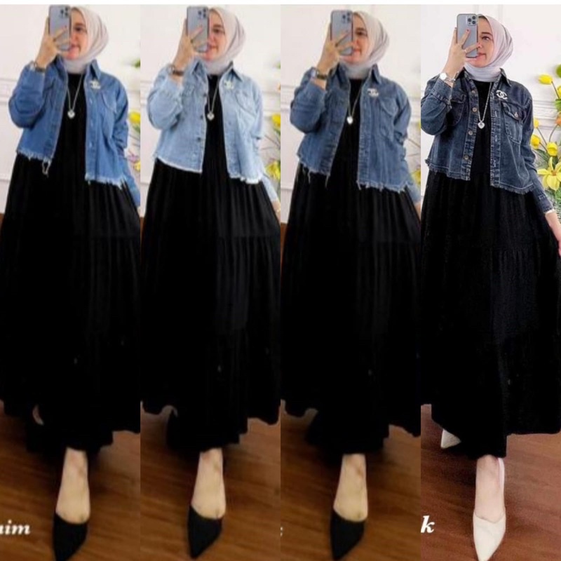 One Set Dres Outher Jaket Jeans Crop Rawis One Set Inner dan Jaket 2022-2