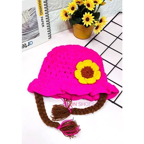 Topi Kepang Anak Bayi Topi Rajut Anak Kupluk Bayi Topi Anak Perempuan Rajut Lucu Motif Pita