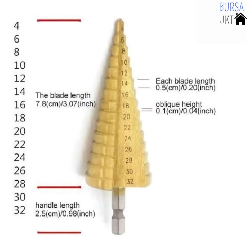 MATA BOR PAGODA BESI STEP 4-32 DRILL COBALT KUNINGAN CONE