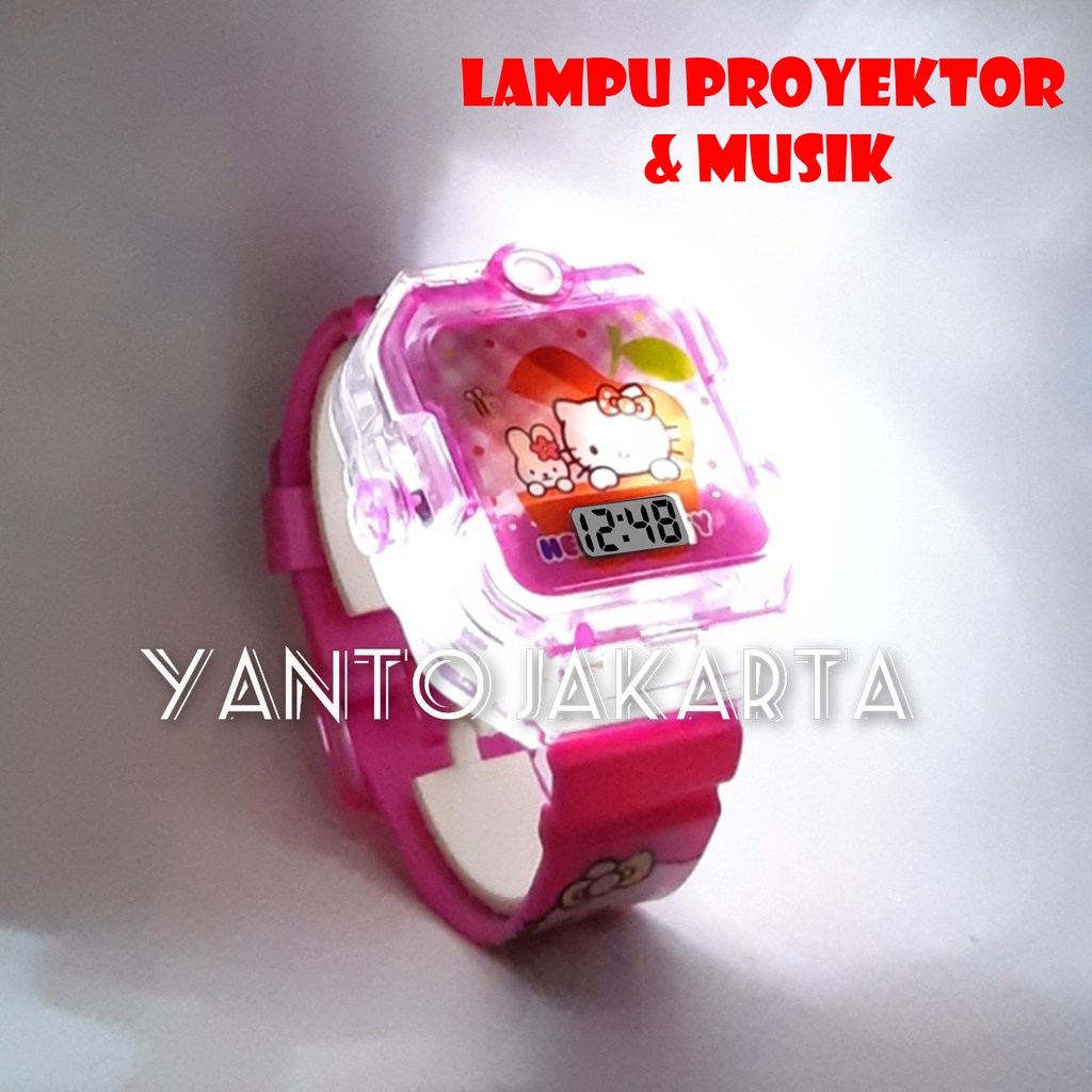 HELLO KITTY JAM TANGAN ANAK PEREMPUAN LAMPU MUSIK PROYEKTOR