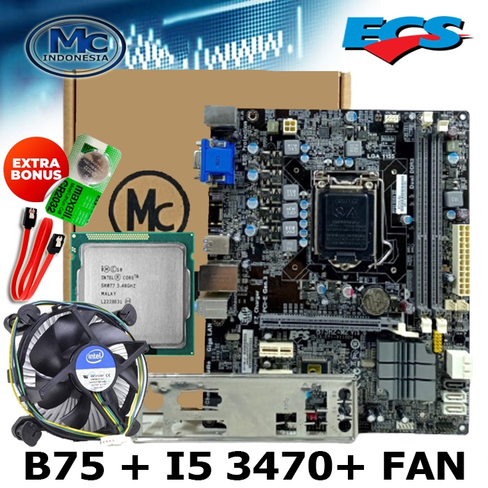 Motherboard/Mainboard Intel LGA 1155 B75 + Processor i5 3470 + fan