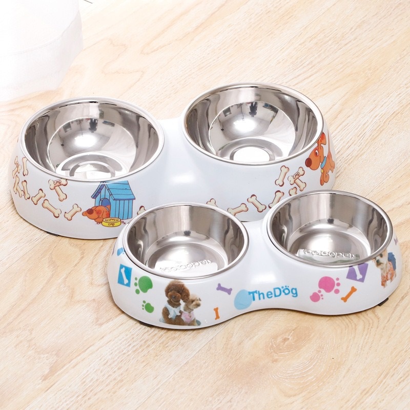 Mangkok Makan Stainless Double Motif Untuk Kucing Dan Anjing