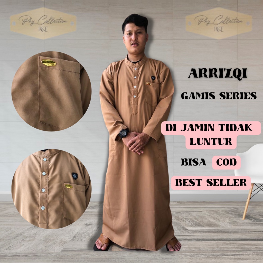 AR-RIZQI Gamis Jubah Muslim Pria Dewasa Jubah Mewah Berkualitas Gamis Kancing Polos Laki Laki Dewasa Dan Remaja Jumbo Ukuran S M L XL XXL XXXL