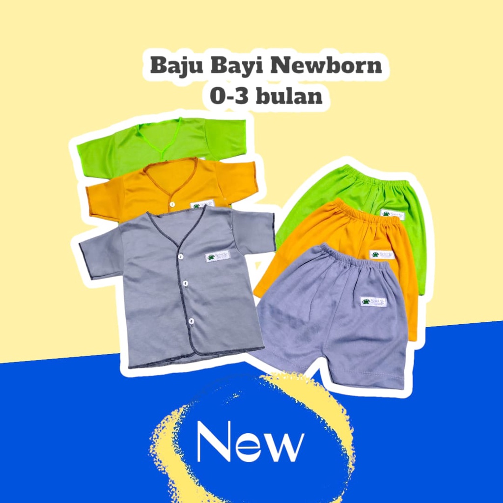 Setelan Baju Bayi Neci Baru Lahir Lengan Pendek Polos Newborn Usia 0-3 bulan