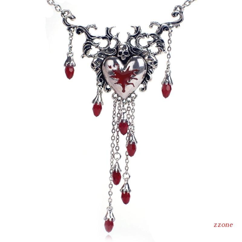 Kalung Liontin Kristal Bentuk Hati Warna Merah Gaya Gothic Untuk Wanita