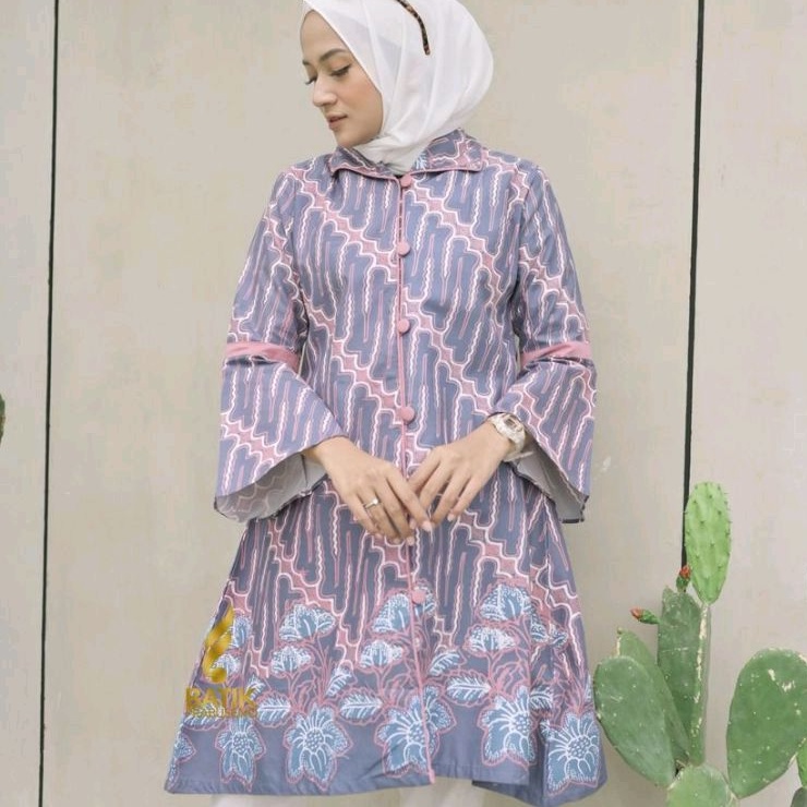 Sabrina Tunik Original Eksklusif Batik Wanita Prabuseno Bahan Katun Cap Premium Halus Adem Lapis Fur