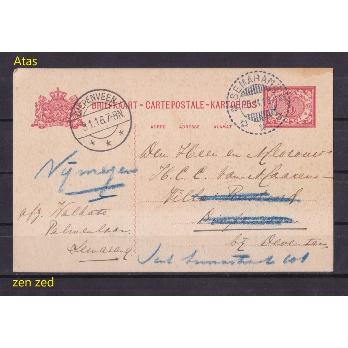 

B006 Kartu Pos Kuno Hindia Belanda 1915 Semarang to Deipenveen