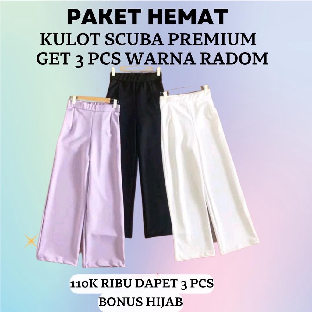 PAKET HEMAT KULOT SCUBA PREMIUM 110RB GET 3PCS + FREE JILBAB