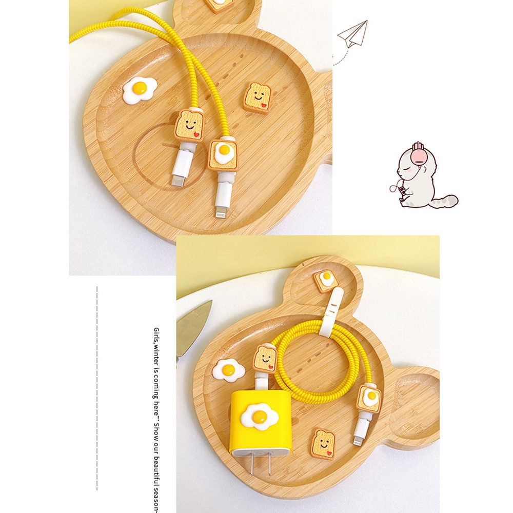 【COD Tangding】Case Pelindung Kabel Data Charger 20w Desain Kartun Roti Panggang Telur Kreatif Untuk Apple