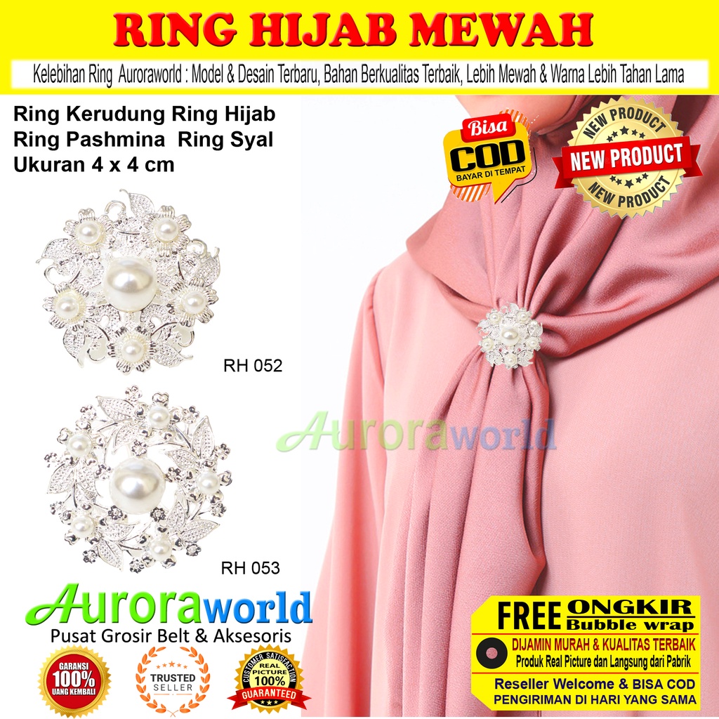 Auroraworld Ring kerudung hijab ring syal permata Ring Pashmina Berlian mutiara Mewah bros cincin kerudung scarf fashion terbaru anti hitam bisa COD RH - 1A