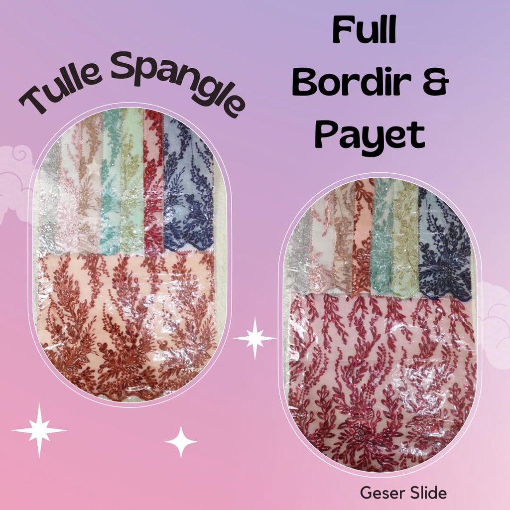 Tille Mutiara SPANGLE / Tulle Motte Glitter Bordir / Original Import / Lebar 1.3 Meter