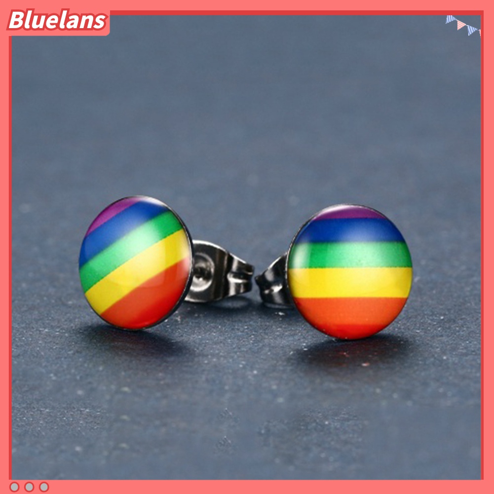 Anting Stud Bentuk Bulat Warna Pelangi Untuk Wanita