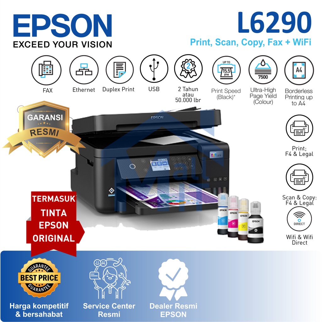 MDN Printer Epson L6290 L 6290  L-6290 Pengganti L6190 L 6190 Duplex All in One F4 ADF WIFI WIFI DIRECT