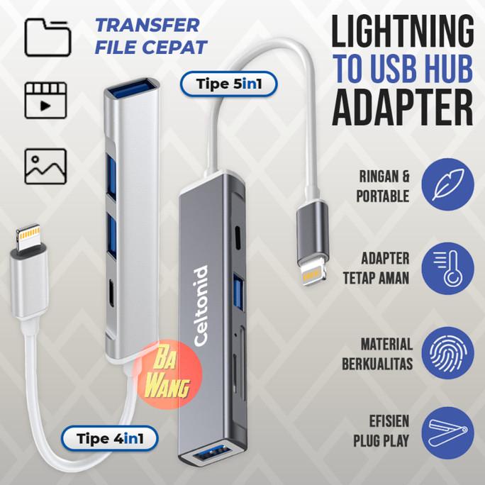 CELTONID Lightning to USB HUB Camera Adapter OTG TF SD Card Reader always ready