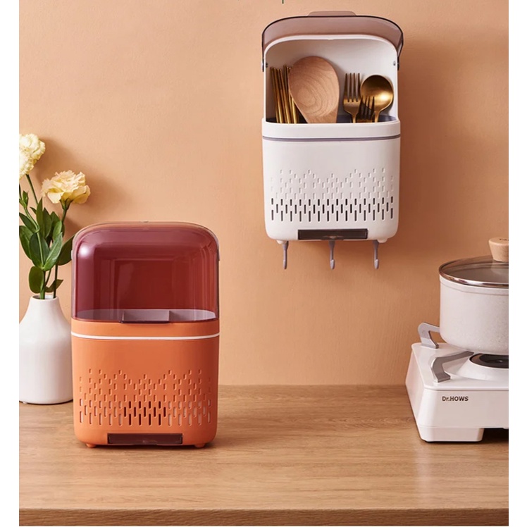 tempat sendok garpu tertutup gantung cutlery holder kitchen organizer