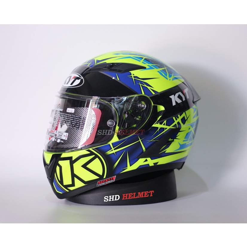 Helm KYT Falcon FR Spike Yellow Fluo Blue Full Face Kuning Biru